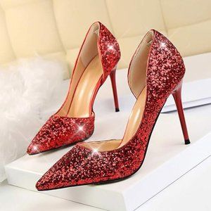 NEW Sparkling Bling Red Glitter Cinderella Shoes Wedding Stiletto Pumps …